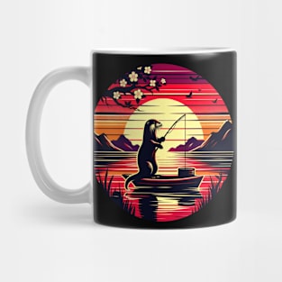 Aquatic Animal Vintage Sunset Cute Japanese Art Otter Mug